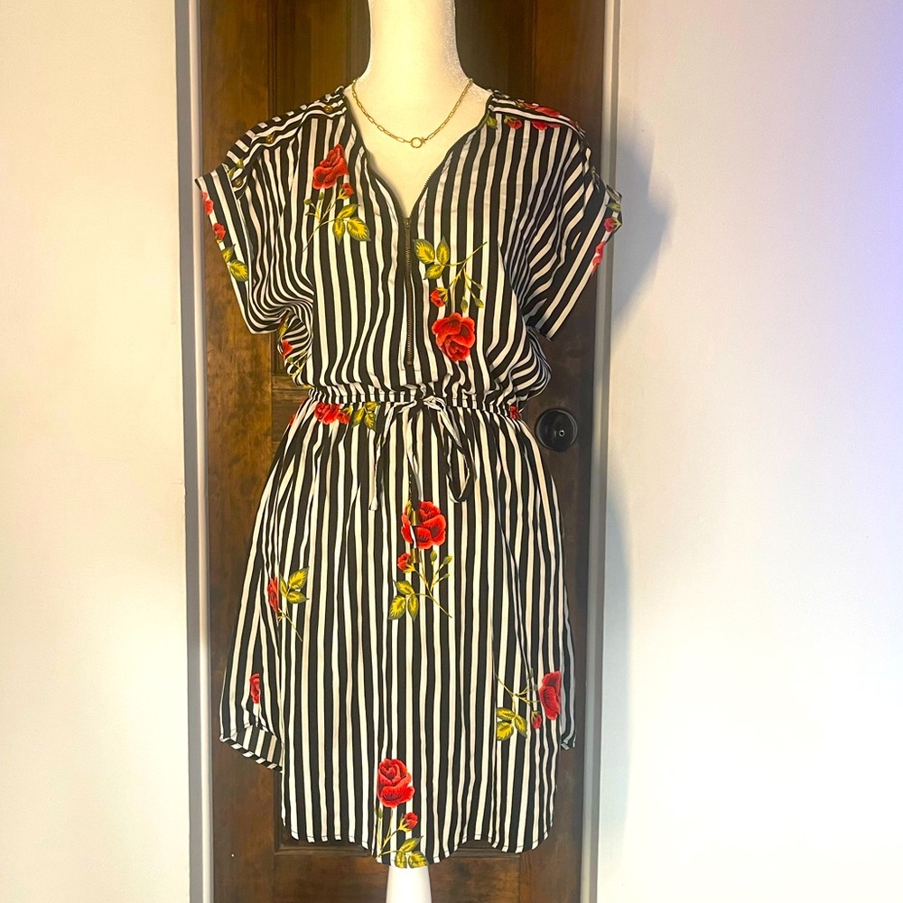 Speed Control Black & White Striped Rose Dress